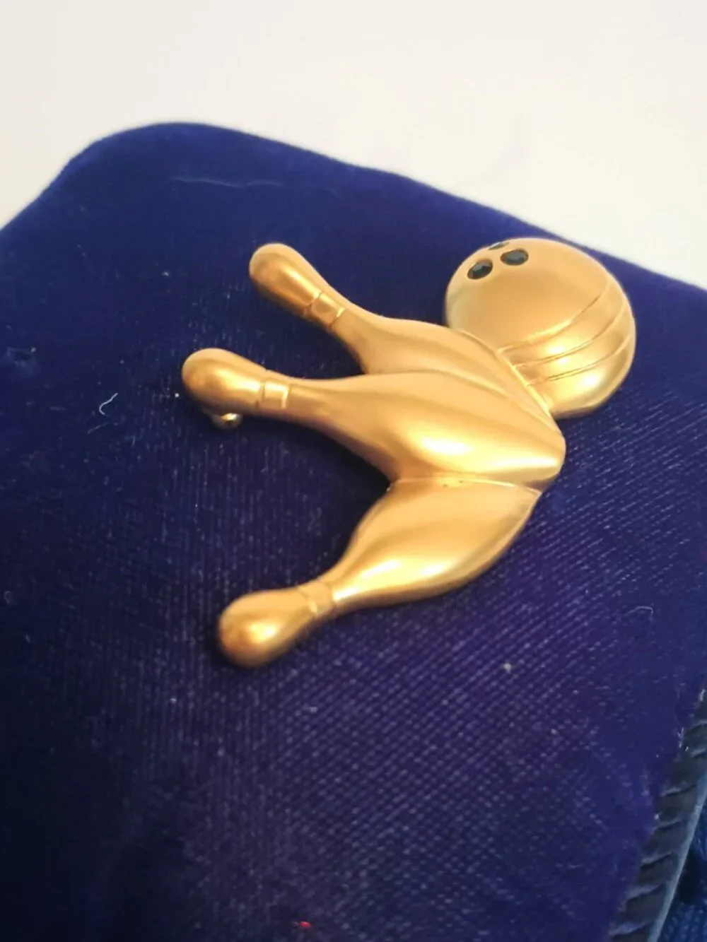 Vintage Bowling Pins & Ball Brooch Gold Tone Pin